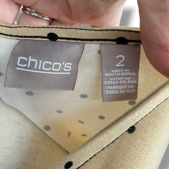 Chico's Tan Polka dot top Size 2 Size Large Ombre Stretch Top 3/4 sleeve EUC - Picture 7 of 7
